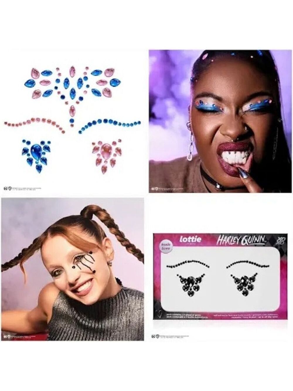 Lottie London Harley Quinn Face & Body Jewels One Size Blue Pink